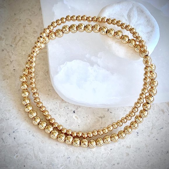 Sterling Forever NWT 14K Gold Balls Stretch Bracelets - Set of 2 - Picture 3 of 7